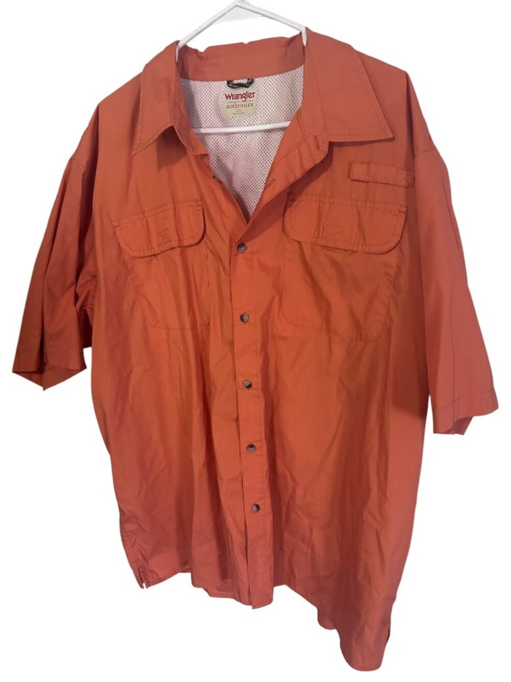 Wrangler authentics orange button up fishing shirt breathable size 2XL